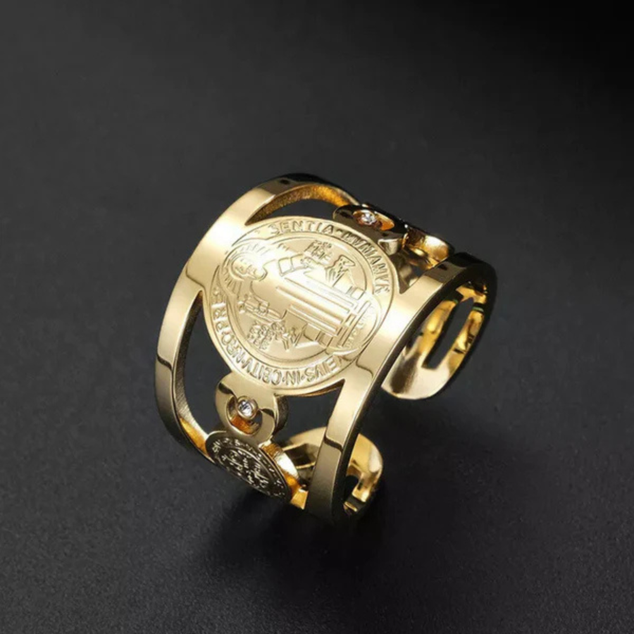 🙏ANILLO DE PROTECCION SAN BENITO®✝️ Baño de Oro 18K ✨