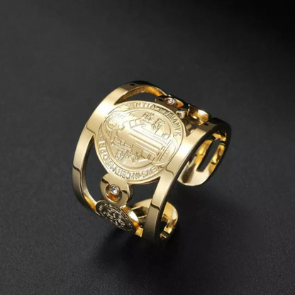 🙏ANILLO DE PROTECCION SAN BENITO®✝️ Baño de Oro 18K ✨