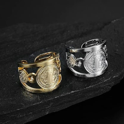 🙏ANILLO DE PROTECCION SAN BENITO®✝️ Baño de Oro 18K ✨