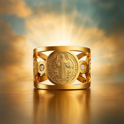 🙏ANILLO DE PROTECCION SAN BENITO®✝️ Baño de Oro 18K ✨