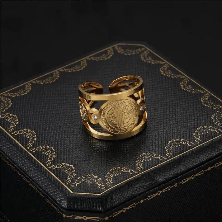 🙏ANILLO DE PROTECCION SAN BENITO®✝️ Baño de Oro 18K ✨